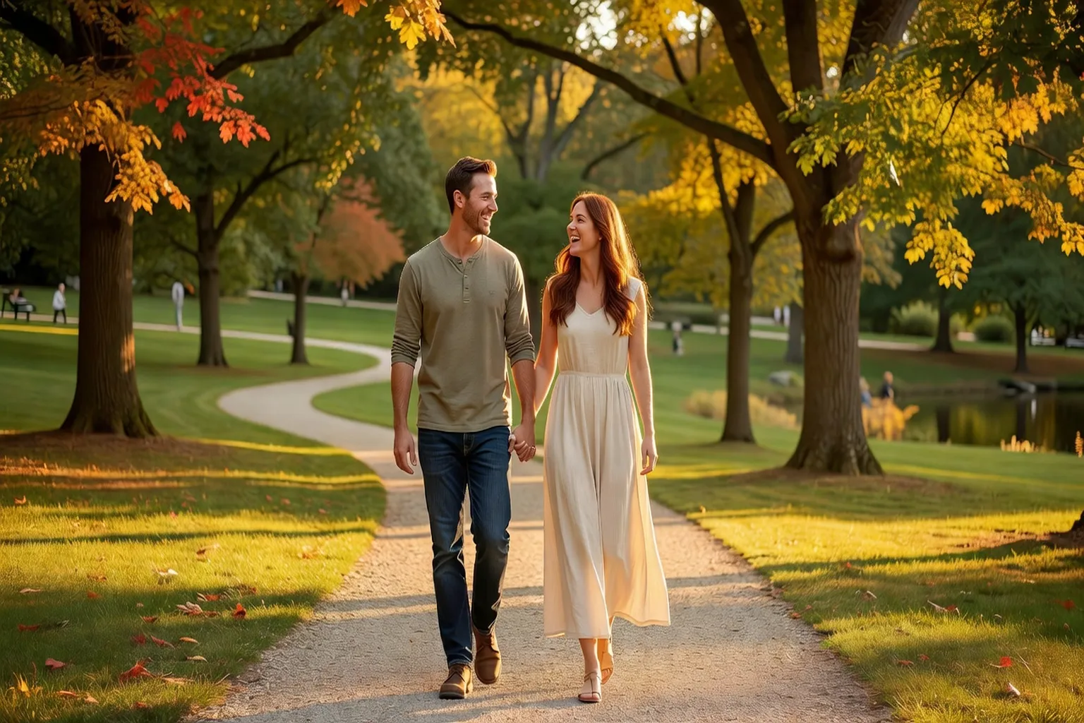 Couple souriant lors d'un rendez-vous réussi obtenu via une application de rencontre sérieuse orientée relation durable
