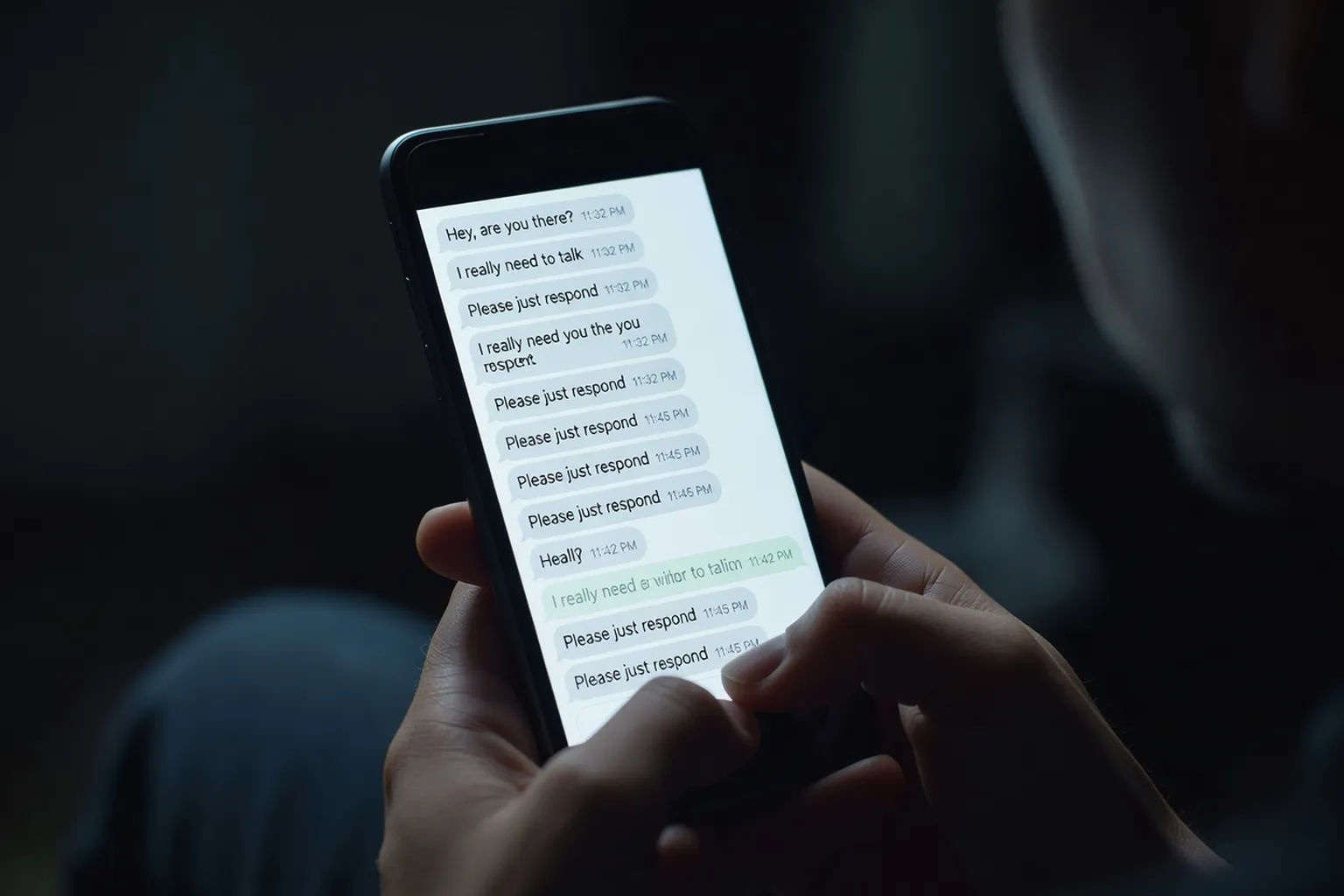 Écran de smartphone affichant un message resté sans réponse, symbole du ghosting