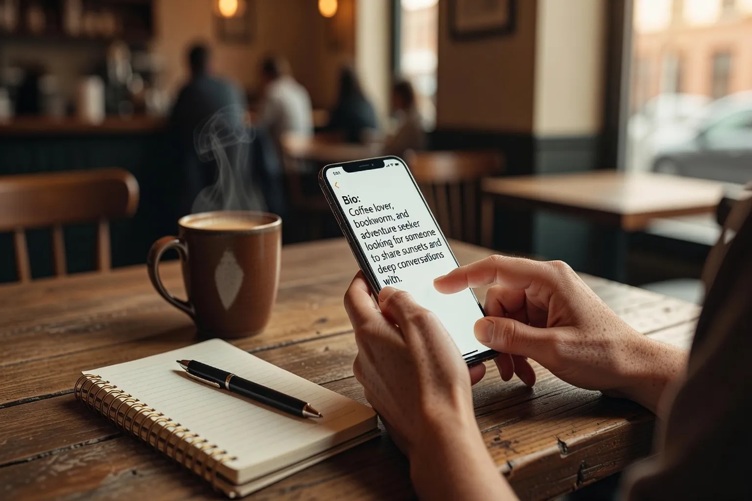 Rédaction d'une bio de profil de rencontre efficace sur téléphone - exemple concret