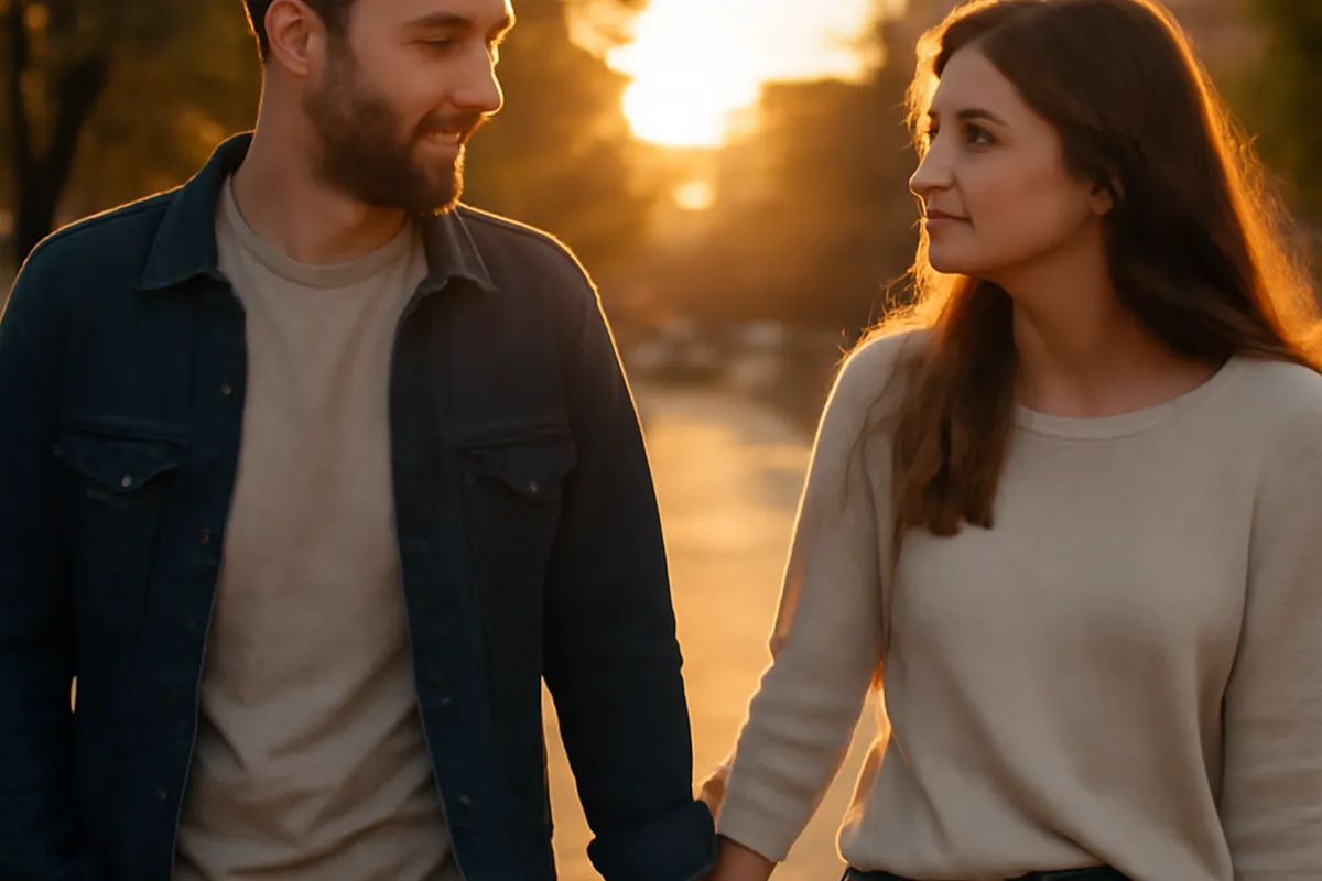 Couple partageant un moment de complicité et de tendresse au début de leur relation