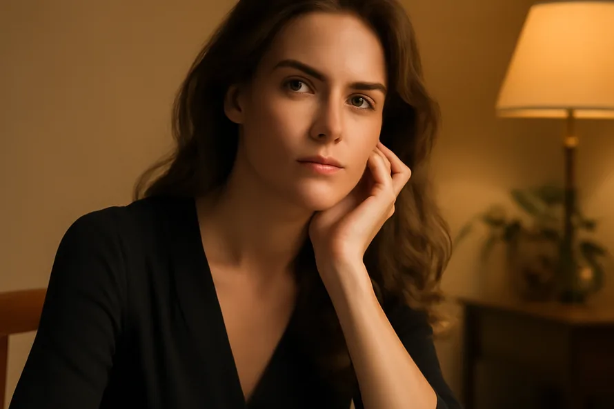 Femme assise a une table avec des documents de voyage