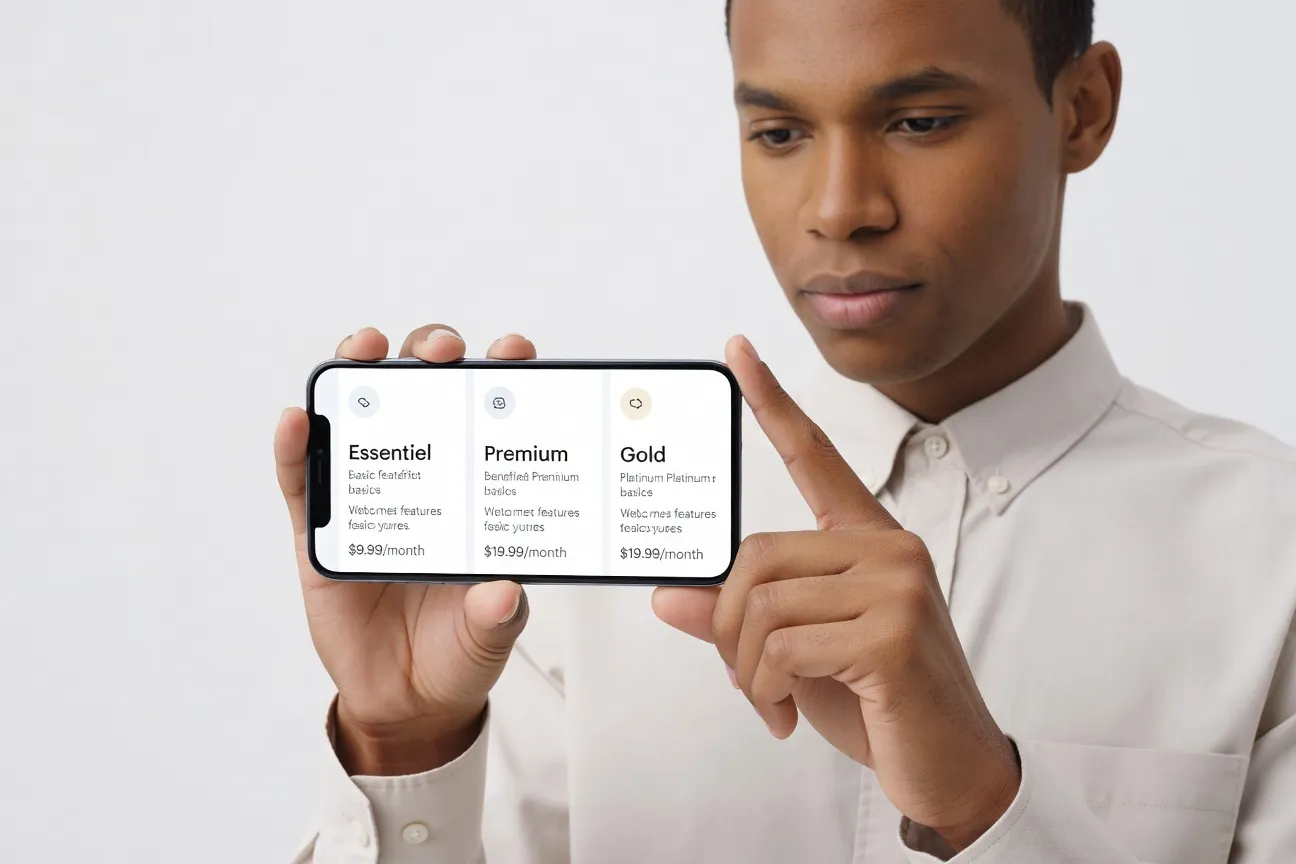 Écran montrant les niveaux d'abonnement Meetic Essentiel et Premium avec les tarifs