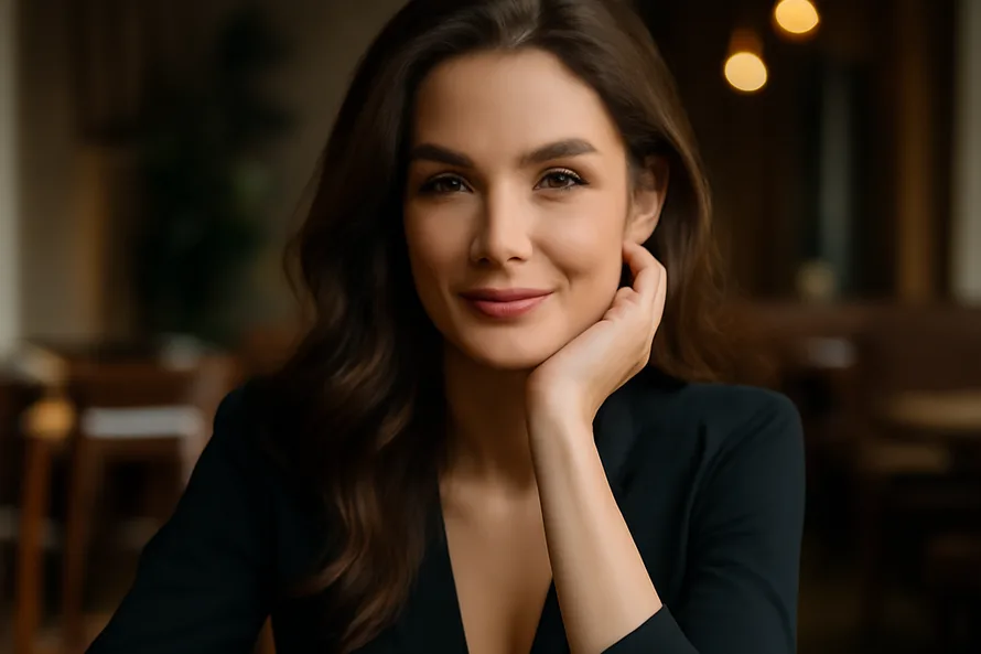 Femme souriante maintenant un contact visuel naturel lors d'un rendez-vous