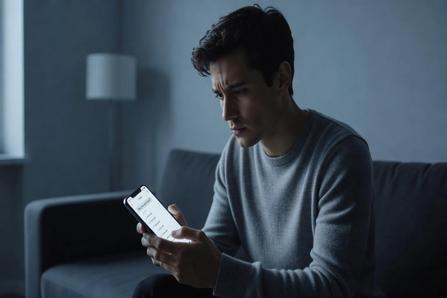 Personne seule consultant son téléphone sans réponse, illustration du ghosting dans les rencontres en ligne