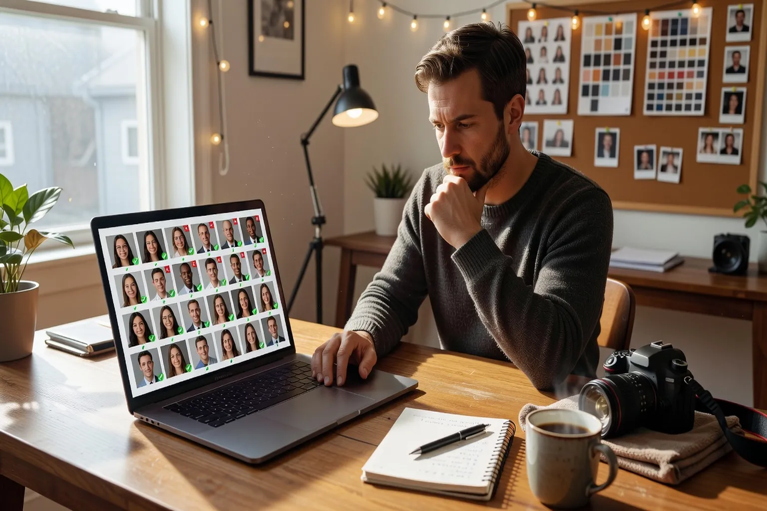 Personne créant son profil de rencontre sur smartphone - sélection de photos et rédaction de la bio