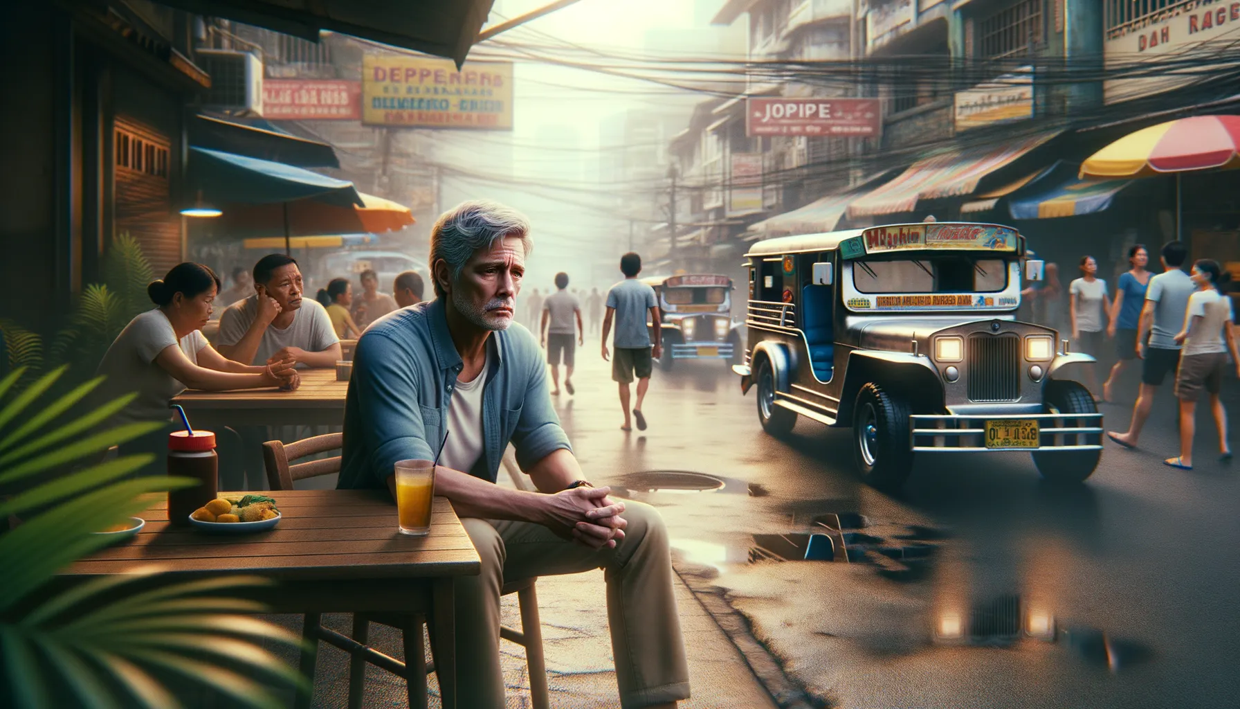 Homme occidental age se promenant dans les rues de Manille aux Philippines