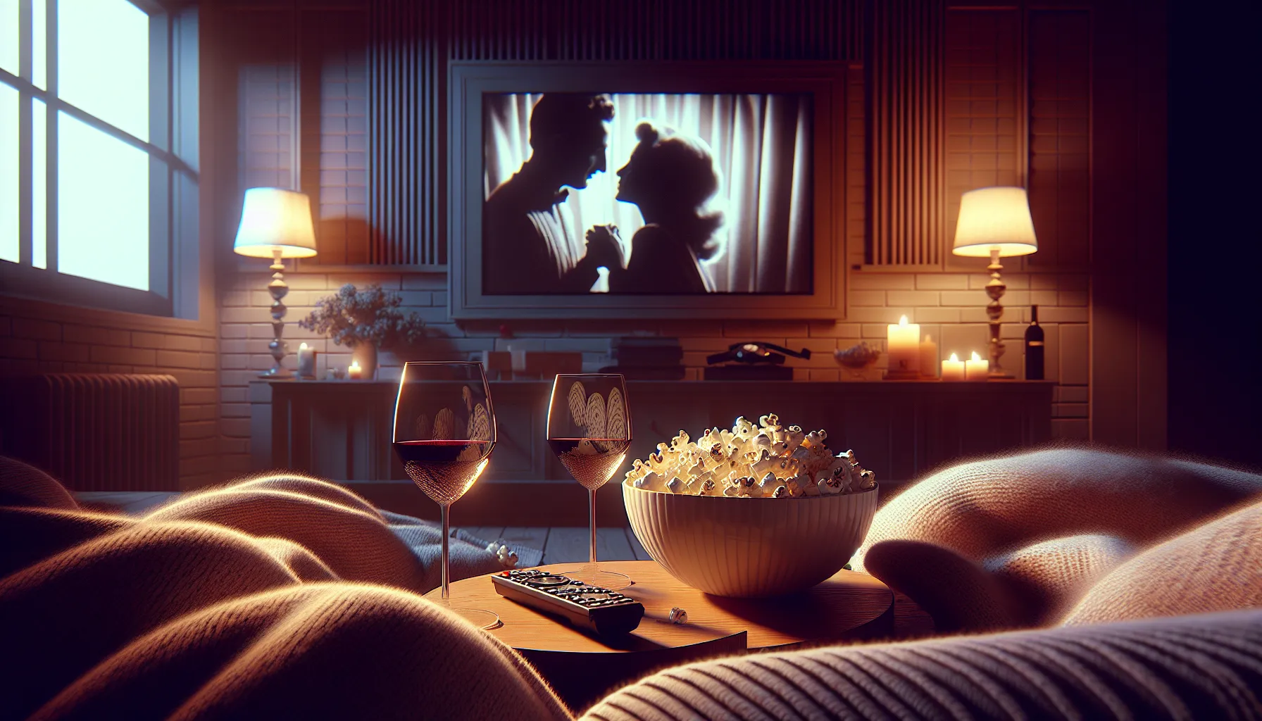 Ambiance soiree cinema romantique avec plaid et bougies pour seduire