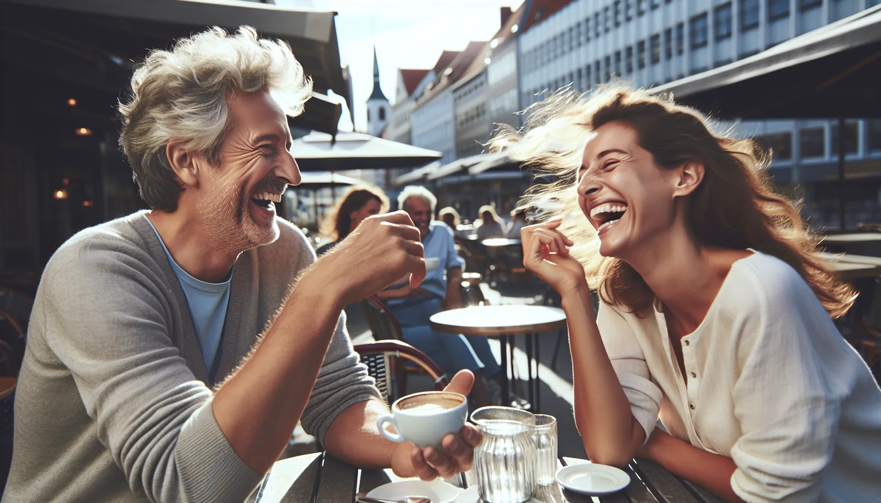 Couple avec ecart d age partageant un moment complice au restaurant