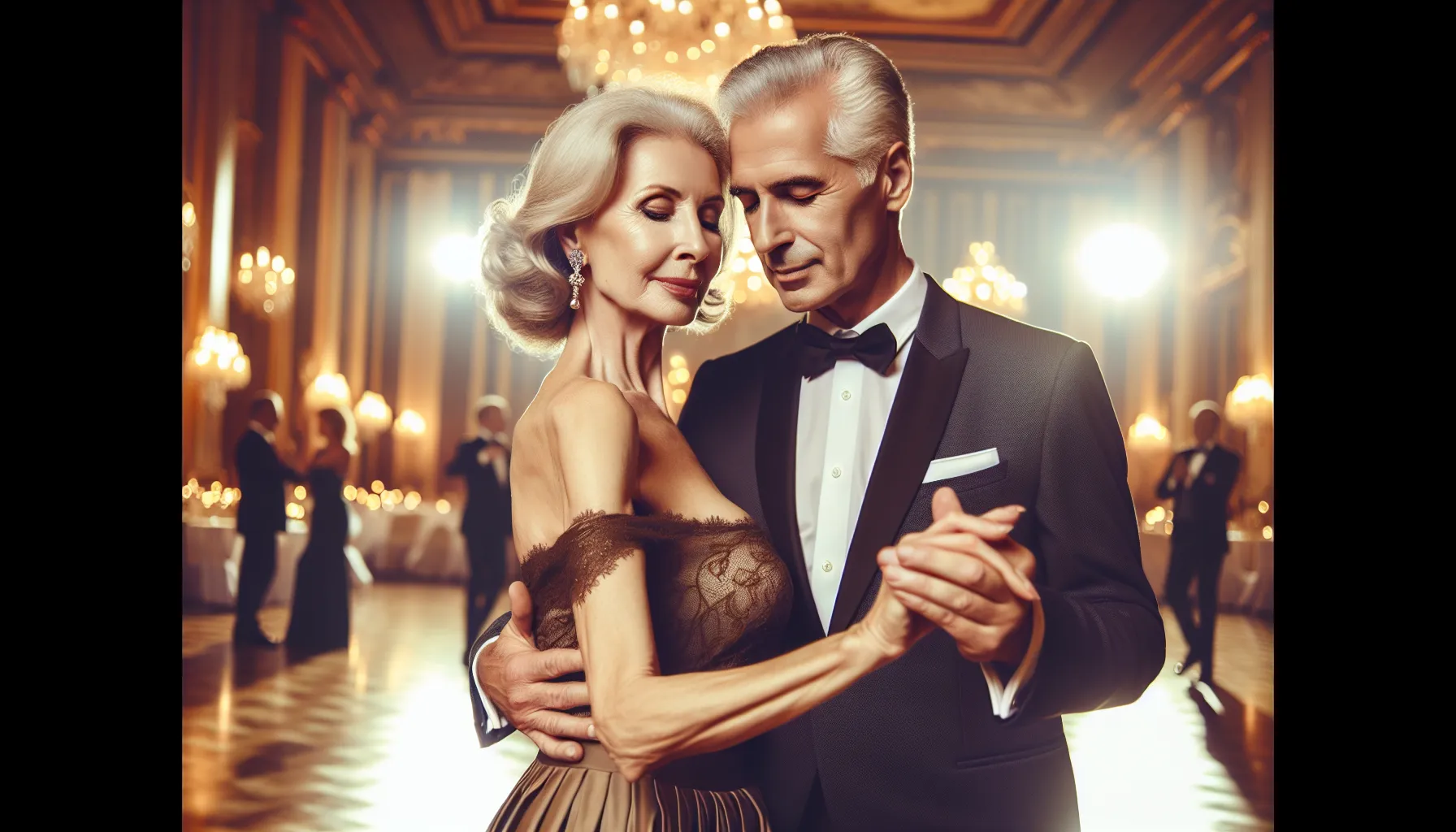 Couple epanoui avec ecart d age marchant main dans la main au coucher du soleil